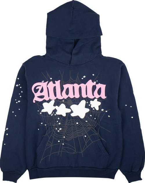 Spider Logo Print Blue Hoodie